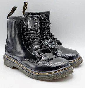Dr. Martens Boots Youth Size 12 Black Patent Leather Lace-Up Combat Kids  - Picture 1 of 7