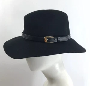 John Galt Brandy Melville Wool Panama Hat Buckle Strap Black NWT - Picture 1 of 6