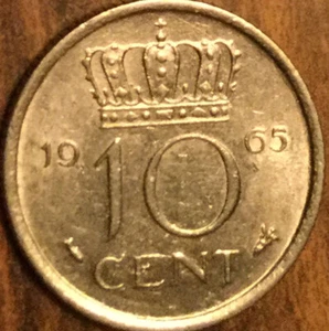 1965 NETHERLANDS 10 CENTS COIN - Picture 1 of 2