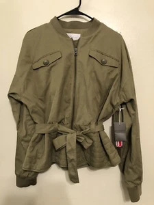 Nordstrom Signature Olive Green Women's Utility Bomber Jacket Sz L NWT MSRP $345 - Picture 1 of 12