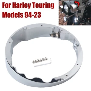 Chrome 7" Raked Headlight Bezel Adapter For Harley Touring Road King Glide FLTR - Picture 1 of 9