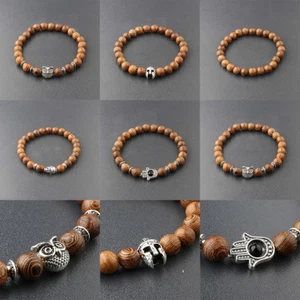 Fashion Men's Woman 8MM Multilayer Wooden Beaded Bracelet Jewelry Stretch Bangle - Picture 1 of 42