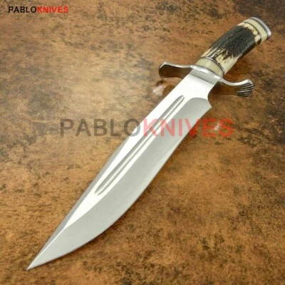 Cuchillo Bowie de Caza de Acero J2 Premium Forjado a Mano 15" Mango de Cuerno de Ciervo Foto 1 de 2