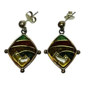 Carolyn Pollack Sterling 925 Silver Inlaid Twin Peaks Gemstone Dangle Earrings - Picture 1 of 5