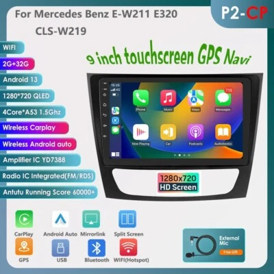 For Mercedes Benz E-W211 E320 E350 W219 Android 13 Car Stereo Radio Carplay GPS - Image 1 of 4
