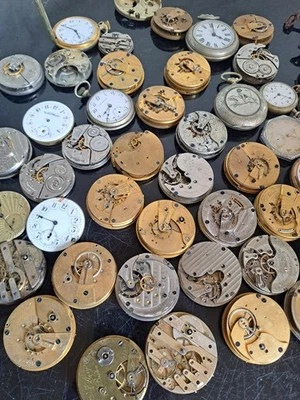 Elgin Waltham Fussee Illinois Pocket Watch Parts Lot of 50 - Image 1 of 4