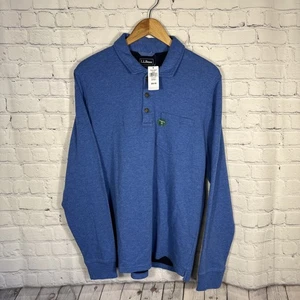 NEU LL Bean Poloshirt Herren mittelblau gewaschene Baumwolle Doppelstrick Langarm - Bild 1 von 9