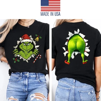 Funny Grinch Christmas Front-Back Shirt, Santa Grinch TShirt - Multicolor S-5XL - Image 1 of 4