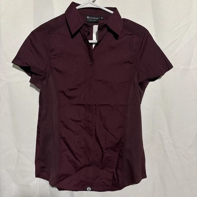 Chef works maroon button up short sleeved work shirt women’s size XS - Image 1 of 3