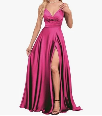 Maxi vestido de dama de honor para mujer Ryanth sin mangas satinado envolvente sintético talla 16 ajustable Foto 1 de 4
