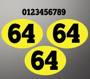 Oval Race Numbers x3 Vinyl Stickers Decals classic more size and colours - Picture 1 of 2