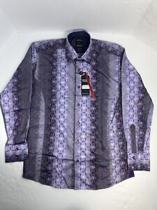 Absolute Rebellion Shirt Mens Medium Purple Geometric Slim Fit Long Sleeve Polo