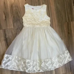 PRINCESS FAITH Girls Sleeveless Short Dress Wide Straps Pearls Gown Beige 6X - Picture 1 of 9