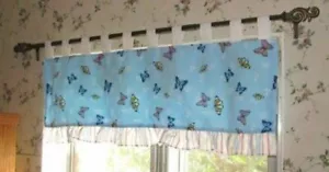 Butterfly Tab Top Curtain Valance 100% Cotton Washable Fabric Blue Pink - Picture 1 of 2