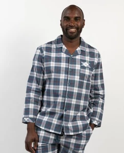 Cyberjammies Pyjama Top Cotton Mens Jasper Blue Check PJ Top LAST ONES LEFT - Picture 1 of 3