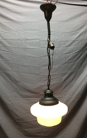 Antique Brass 12" Schoolhouse Bank Ceiling Light Milk Glass Globe VTG 717-22B Cover