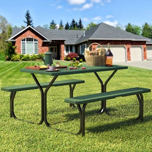 4.5ft Resin Picnic Table Outdoor Chair Bench Set Camping for Garden Yard 4 Seat - Picture 1 of 5