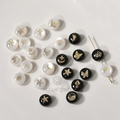 10pc 8mm Round Coin Shell Bead,Mother of Pearl Bead,lightning footprint sun bead - Image 1 of 4