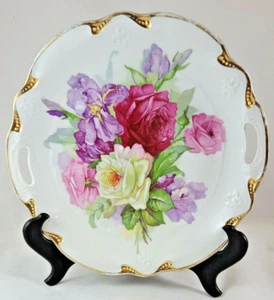 Three Crown Germany Floral Plate with Gold Trim/Handles - Picture 1 of 7