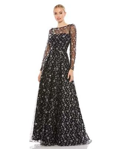 Mac Duggal 12360 LANGARM FLORAL ILLUSION A-LINE KLEID Gr. 14 schwarz MRSP $ 798 - Bild 1 von 2