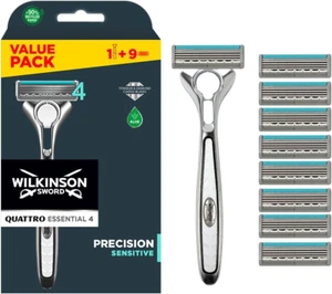 WILKINSON SWORD - Quattro Titanium for Men Rasiermessergriff + 9 Klingenminen - Bild 1 von 3