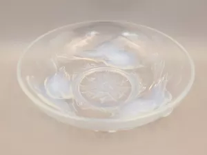 FRENCH ART DECO EZAN OPALESCENT 9 3/4", 25cm GLASS BOWL DEPICTING NESTING BIRDS - Picture 1 of 6