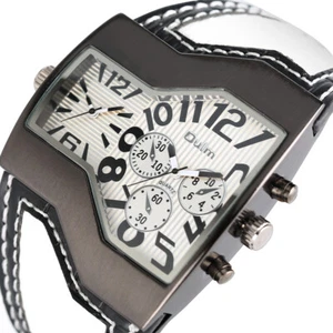 OULM Mens Military Army Two Time Zones Quartz Sport Leather Strap Watch Gifts - Picture 1 of 17