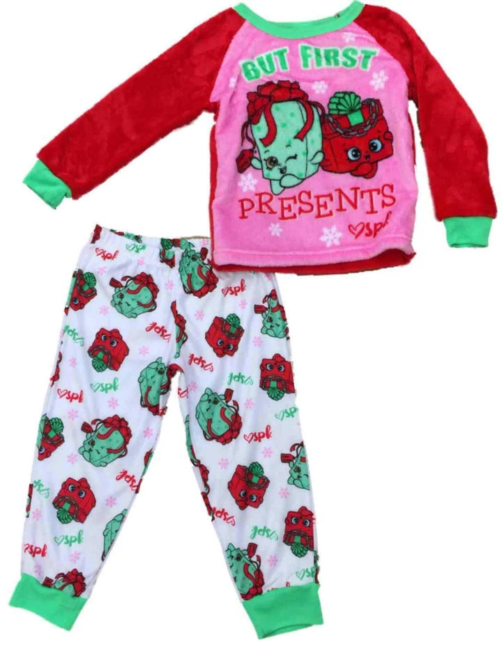 Girls Shopkins Fuzzy Christmas Present Pajamas Holiday Miss Pressy Sleep Set - Image 1 of 1