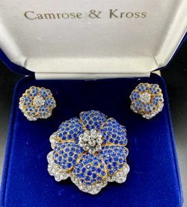 Camrose & Kross JACQUELINE kENNDEY JBK CRYSTAL FLOWER BROOCH CLIP EARRINGS SET - Picture 1 of 9