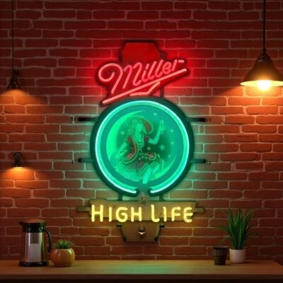 US STOCK Miller Lite Beer Mille High Life Girl 20"x16" Neon Sign Lamp Light Bar - Image 1 of 2