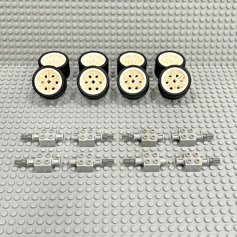 Lego Technic Ruedas + Neumáticos + Ejes Coche Camión Tamaño Mediano 56145 55978 (Lote de 8) Foto 1 de 2