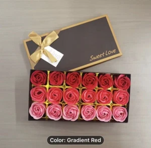 18 Red Roses Gift Boxed Artificial Flower Scented Bath Soap All Occasions - Picture 1 of 3