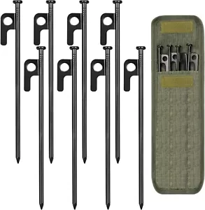 8 Pack Tent Stakes Heavy Duty Metal Tent Pegs for Camping Steel Tent Stakes 8in - Picture 1 of 7