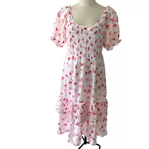 LoveShackFancy Dress Womens Size XL Midi White Floral Puff Sleeve Target Cosette - Picture 1 of 9