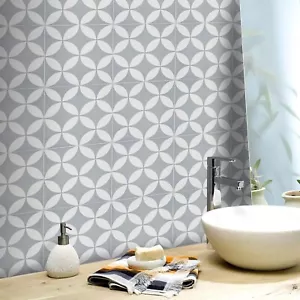 Moroccan Mosaic & Tile House CTP07-10 Amlo Handmade Cement Tile, 8X8", Gry/Wht - Picture 1 of 8