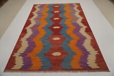 7x10 Multicolor Reversible Afghan Hand Woven Wool Modern Area Rug 6'9"x9'8"