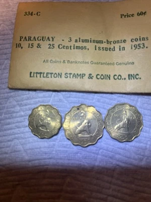 Paraguay Aluminum-Bronze 1953 50 Centimos 10 15 25 Uncirculated Coins Money - Image 1 of 4