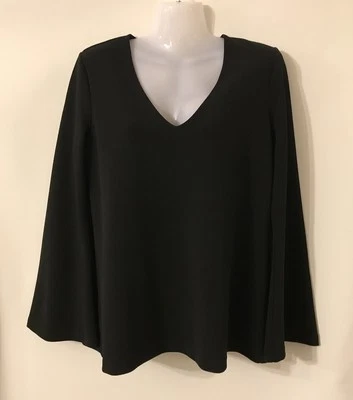 Country Road Top Blouse Black Womens Size S 10 V-neck Long Bell Sleeve Stretch - image 1 of 4