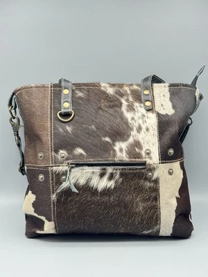 Myra Genuine Hair-On-Hide Cowhide Leather Tote – Rustic Chic Western Style - Image 1 of 4