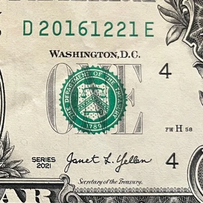 December 21, 2016 (20161221) One Dollar Fancy Serial Number Birthday Note - Image 1 of 3