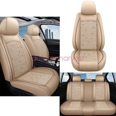 Juego completo de funda protectora de 5 asientos para coche Lincoln seda hielo y cuero beige Foto 1 de 4