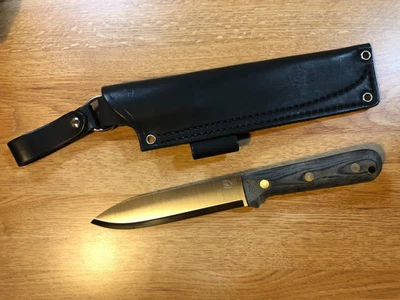 Cuchillos LT Wright, Larry Roberts, Gen 6, A2, forros negros Micarta blancos, cuero Foto 1 de 4