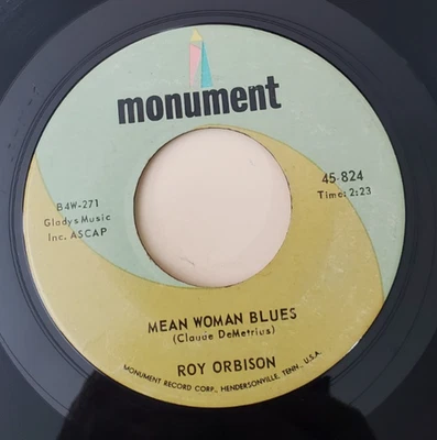 Roy Orbison MEAN WOMAN BLUES / BLUE BAYOU (ROCK 45) #824 PLAYS VG+ TO VG++ - Image 1 of 4