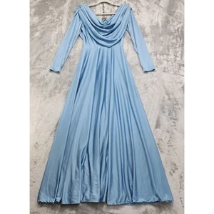 Vintage 70s Dress Size XS Blue Draped Cowl Neck Back Long Sleeve Maxi Dress - Picture 1 of 12