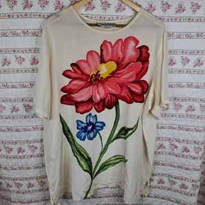 Diane von Furstenberg Silk Floral Top Blouse Oversized Short Sleeve 2X - Picture 1 of 6