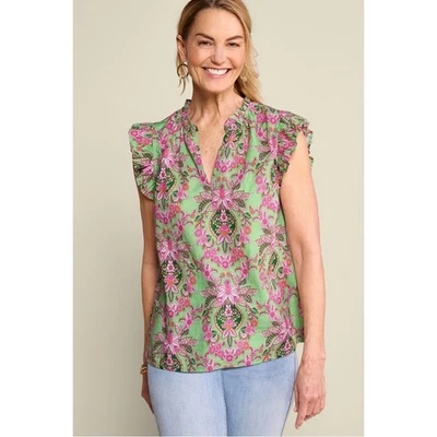 Мягкое окружение Paige льняной смеси цветочный верхний зеленый размер 2 X - Изображение 1 из 4