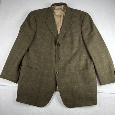 Blazer T Harris London Para Hombres Rejilla Cuadros Marrón Verdoso Abrigo Deportivo 48R Lana de Cordero Foto 1 de 4