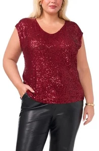 Vince Camuto Sequin V-neck Sleeveless Red Top 3X - Picture 1 of 8