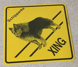 Plastic Yellow Dog Crossing Road Wall Sign Schipperke Brand New Ships Free! - Picture 1 of 2