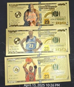 3-Goldback/Foil Banknotes 24k Collectible Michael Jordan #23 Complete Collection - Picture 1 of 4